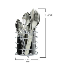 The Original Brink House Eclectic Black & White Mix & Match Stainless Steel Cutlery Set / 16 pieces with Metal Stand/Lifestyle utensils set for home, first apartment, dorm, dinner parties