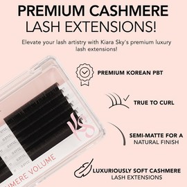 KIARA SKY LASH Cashmere Volume Lash Extensions | Premium Cashmere Lash Extensions | Soft Semi-matte natural finish | For Professional Eyelash Extensions Use Only | Black, (CC-0.07-11MM)