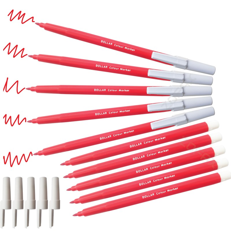 Felt Tip Pens, RED, Fibre Fine Point, Pack of 10,
