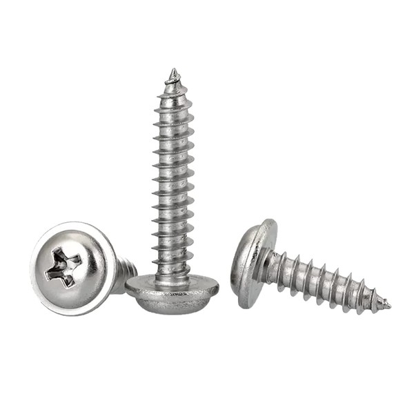 FandWay Phillips Pan Head With Washer Self-Tapping Screws, M4 x 8/12/16/20/30mm,304 Stainless Steel Wafer Head Tapper Screws, Truss Head Screws, Wood Screws Assortment Set (25-Pieces/each)