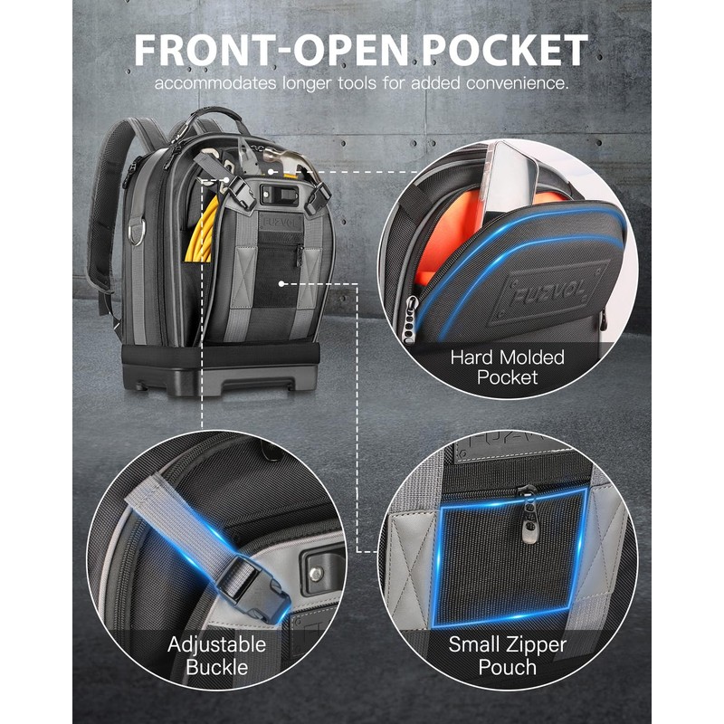 Tool Backpack with Laptop Compartment, Full-Open Tool Bag, Hvac Tool