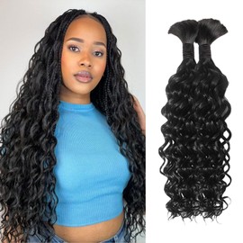Human Braiding Hair for Boho Braids Human Hair Water Wave 16 Inch 2 Bundles 100g Wet and Wavy Human Hair for Boho Knotless Braids Bulk Boho Human Hair Extensions (Natural color, 16 inch)