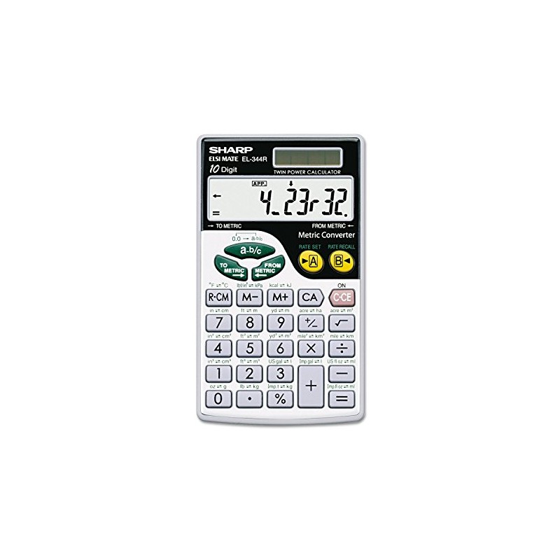 Sharp EL344RB 10-Digit Calculator with Punctuation, Metric Converter, Solar Powered