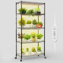 FREELICHT Plant Stand with Grow Light, 5 Tier Adjustable Plant Shelf with 4-Pack 30W LED Grow Lights, 2FT 5000K Full Spectrum Plant Light with Timer for Seedling, Seed Starting (29.5"x13.8"x61.5")