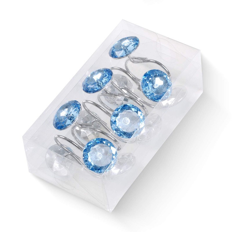 CHICTIE 12pcs Set Clear Big Round Crystal Shower Curtain Hooks