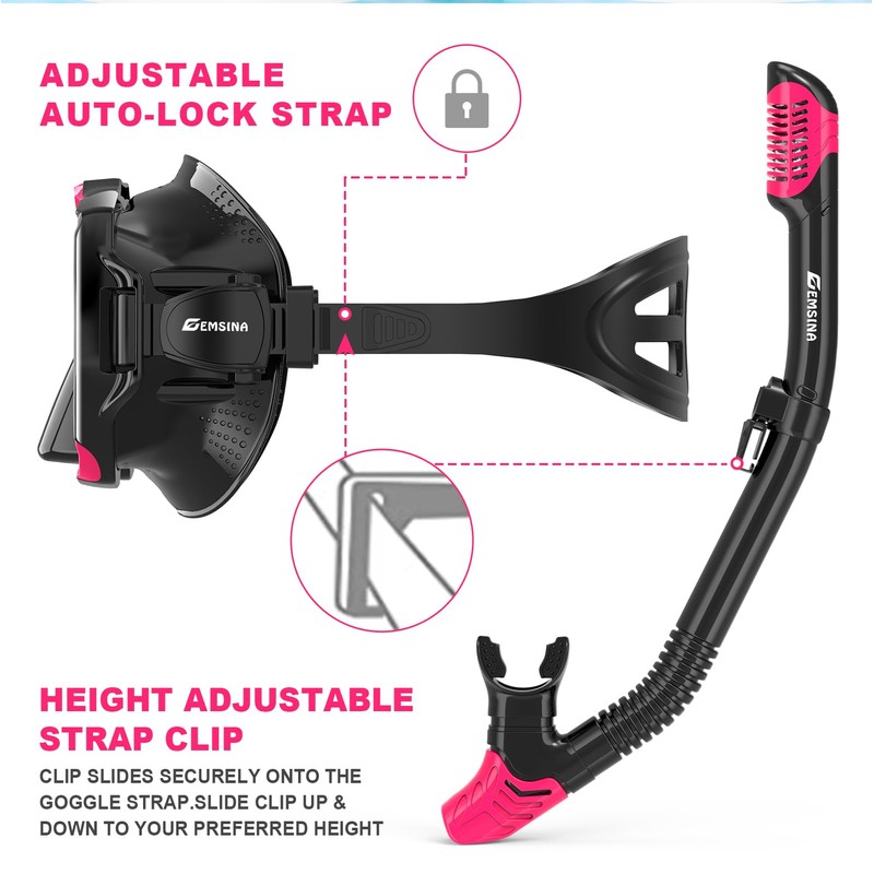 EMSINA E8 Freedom HD Dry Snorkel Set,Panoramic Wide View,Anti-Fog Scuba