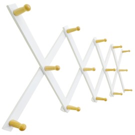 SKOLOO Hat Rack for Wall with 14 Hooks, Solid Wooden, Modern, Expandable Coat Rack Wall Mount for Coats, Hats, Bags, Baseball Caps, Natural on White