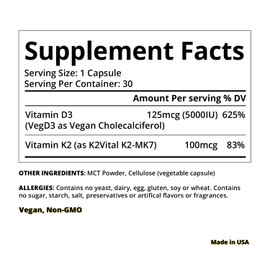 Magceutics Vitamin D3 K2 with MCT, 5000 IU Vegan D3 & 100 mcg MK7 K2, Support Strong Bones and Immune Health - 30 Capsules (30 Days Supply)