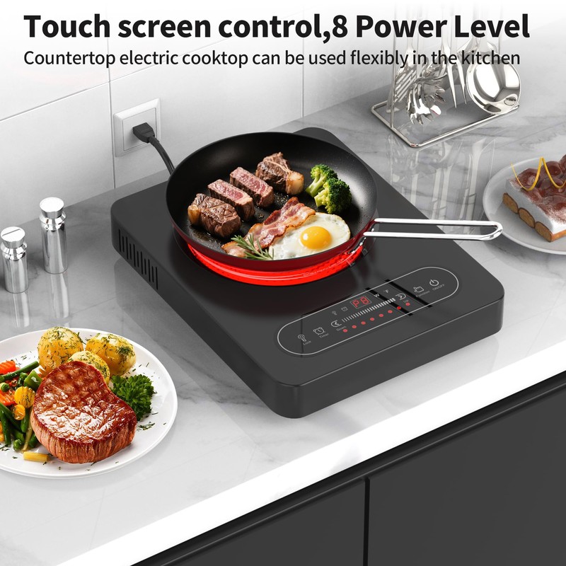 GIHETKUT Single Burner Electric Cooktop,110V 1800W Electric Stove Top with