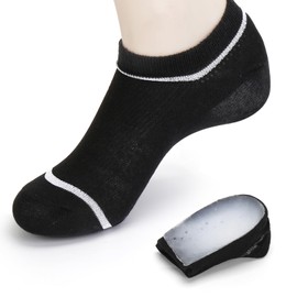 Invisible Height Increase Insoles with Socks 2-in-1, 1 Pair Wearable Heel Cushion Inserts, Non-Detachable Socks Heel Lift Insole, 1.4 inch, Black, Leg Lengthen for Men and Women