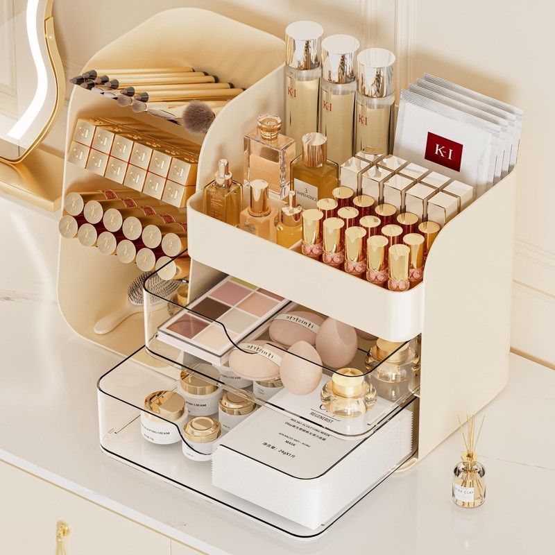 KQJS Makeup Organizer with Drawers,Large Capacity Countertop Organizer for Vanity,Bathroom