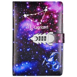 Daily Secret Leather Diary with Combination Lock, Travel Journal Notebook for Boys and Girls, Twelve Constellations TPN146 (Capricorn)
