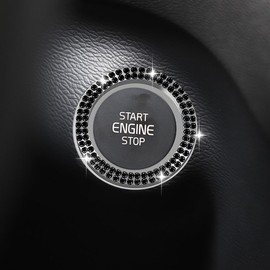 Car Bling Crystal Rhinestone Engine Start Decoration Ring, Ring Start Button Cover Sticker Key Ignition & Knob Ring Decoration, Bling Car Interior Accessories for Women (Black)
