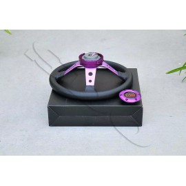 SuperDigitalOutlet 350mm/13.5" Purple Spoke PVC Leather Deep Dish Steering Wheel + QuickRelease Kit