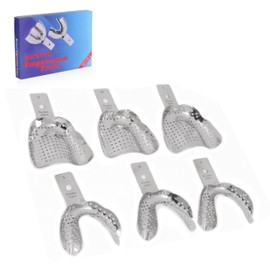Professional 304 Stainless Steel Regular Perforated Impression Trays With Out Retention Rim, Set of 6 Pcs with 3 Sizes Small, Medium, Large Upper and Lower. (6 Pack Without Retention Rim)