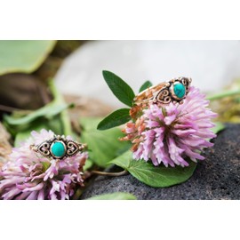 Windalf Elben Turquoise Ring EVIE 8mm Bohemia Medieval Jewellery Bronze, Fabric jewellery bag, Turquoise