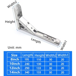 8 Inch Foldable Shelf Brackets High Performance Stainless Steel Load 130lb / 60kg Pack of 2