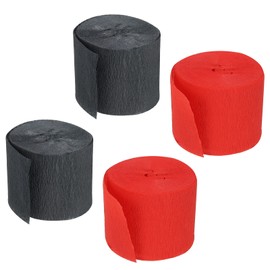 MECCANIXITY Crepe Paper Streamers 4 Rolls 32ft in 2 Colors for Rainbow Party Decorations Wedding Ceremony Birthday Christmas Decoration(Black/Red)
