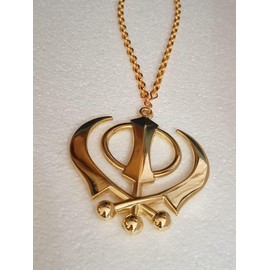 Sikh Khanda Angoori Pearls Metal Car Hanging Show Peice - 20cm.(Metal). (Golden)