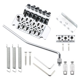 Pxyelec Chrome Electric Guitar Tremolo Bridge with Bar Double Strat Locking for Floyd Rose Type