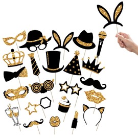 Pack of 24 Photo Box Props, Funny Photo Props, Photo Booth Accessories for Birthday, Wedding, Carnival, Party Decoration, Party Photo Activities Gadgets, Photo Props Gold Decoration, Props Mix