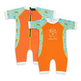 Warmiebabes Baby and Toddler Wetsuit, Thermal Swimsuit Made with UPF50+ Neoprene, Quick-Dry Rash Guard, Pumpkin Orange, Dino