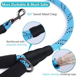 VIVAGLORY Strong Rope Lead with Thick Neoprene Padded Handle, 150 cm Reflective Training and Walking Lead for Medium and Large Dogs, Pulling, Blue