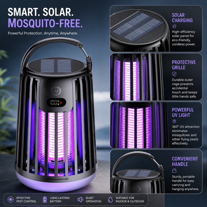 Solar Bug Zapper Garden Light for Outdoor Use – Rechargeable