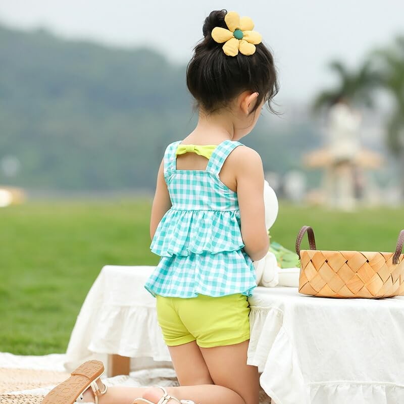 [Teddy] キッズ 水着 女の子 タンキニ セパレート 3点セット 帽子付き ティアードフリル 日焼け対策