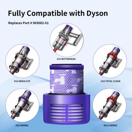 V10 Filter Replacement for Dyson V10 Cyclone Series, V10 Absolute, V10 Animal, V10 Total Clean, SV12, Replace Part No. 969082-01,4 Pack Filters and 1 Clean Brush