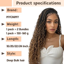 Boho Hair for Braiding, 2 Bundles 18 Inch Deep Wave Bulk for Boho Braids No Weft 150G Curly Bohemian Wet and Wavy Braiding Hair Extensions,(T30#)