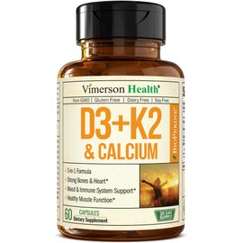 Vitamin D3 K2 & Calcium Supplement with BioPerine for Immune & Bone Health - Vitamin K2 as MK7 + Calcium + Vit D3 5000 IU. 4 in 1 Support for Strong Bones, Teeth and Heart Health. Non-GMO. 60 Capsules