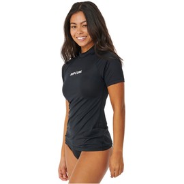RIP CURL Womens Classic Surf Short Sleeve Rash Vest Top - Black - UV Sun Protection and SPF Properties