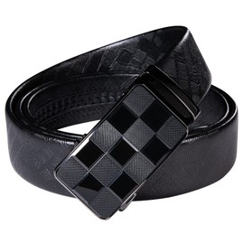 Barry.Wang Business Mens Belt Black Cuttable Ratchet Classic Cowhide Leather Stainless Steel Buck Automatic Nickel Free Dress Belt