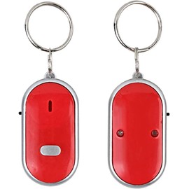 Whistle Key Finder, Beeping Keyfinder fob that makes noise, Voice Control Keychain Key chain Locator for Lost Keys, Smart Item Locator, Anti Lost Alarm LED Sound Keychain With And Flash Light (Red)