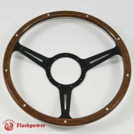 FLASHPOWER 14" Black Wood Steering Wheel Jaguar MG GT MGB Midget W/Horn