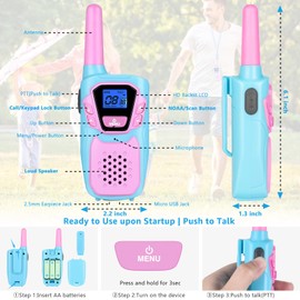 Topsung Walkie Talkies for Kids Long Range Walkie-Talkie for Adults Rechargeable 4 Pack with Lanyard 4 Miles NOAA USB, Family Pink 2 Way Radio Toys for 3-12 Year Old Boys Girls Toddlers Camping Skiing