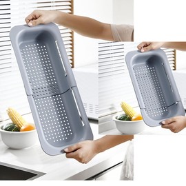 NIWWIN Collapsible Kitchen Colander Strainer, Expandable Over the Sink Colander for Kitchen, Adjustable Silicone Portable Sink Strainer, Foldable Wash Fruits Vegetables Noodle Basket (Grey)