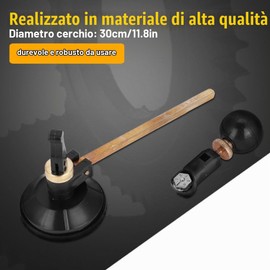 Taglierina Vetro 6 Ruote Compasso 30 cm Diametro Taglio, Tagliavetro Circolare Ventosa per Piastrelle Ceramica Vetro, Lame 2.5 cm Max 15 mm Spessore, 1 Secondo Bloccaggio Rapido per Fai Da Te Mosaico