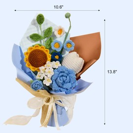 Wishwell Pop Crochet Flower Bouquet - Crochet Sunflowers, Roses, Tulips, Knitted Flowers for Mother's Day, Graduation, Birthday, Home Décor, Gifts for Mom, Teachers, Friends, Blue