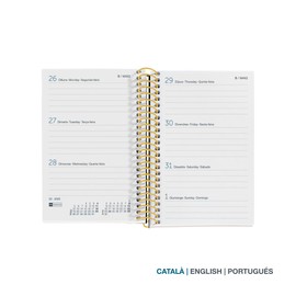 Miquelrius - 2025 Calendar Year Planner 80 x 120 mm Week to View Laminated Card Cover Spiral Bound Elastic Closure 80gsm Paper Catalan, English and Portuguese