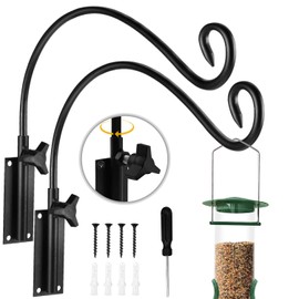 MIXXIDEA Swivel Hanging Plant Bracket Iron Plant Hanger with Screwdriver, Adjustable Height, Plant Hook Outdoor, Multipurpose and Decorative, for Bird Feeder Wind Chime Lantern Black 16.7inch(2 Pack)