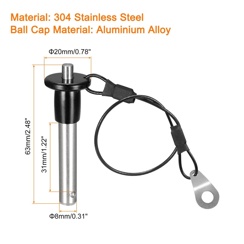 uxcell Ball Locking Pins, 304 Stainless Steel Grip Push-Button Locking