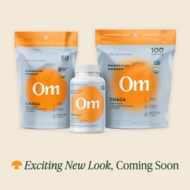 OM MUSHROOM SUPERFOOD Chaga Organic Mushroom Powder, 3.5 Ounce, 50 Servings, US Grown, Sacred Antioxidants & Immune Support, Superfood Mushroom Supplement