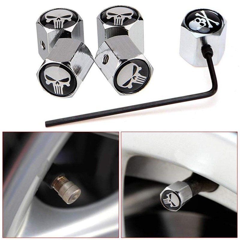 Eqlef® - 8 Pcs Anti-Theft Skull Car Tyre Valve Caps