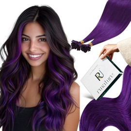 RUNATURE 22 Inch U Tip Hair Extensions Human Hair Purple Hair Extensions Rainbow Long Keratin Hot Fusion Purple U Tip Human Hair Extensions Pre Bonded Human Hair U Tip Extensions Straight 25g 25s