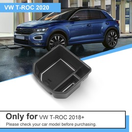 Coleya Centre Console Storage Box Compatible with VW T-ROC 2018-2024, T ROC Accessories Armrest Organiser, T-ROC Centre Armrest Glove Box with Non-Slip Mat (White)
