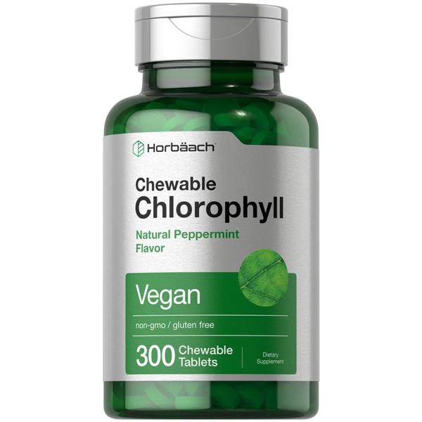 Chlorophyll Tablets | 300 Chewables | Natural Peppermint Flavor | Vegan, Non-GMO & Gluten Free | by Horbaach
