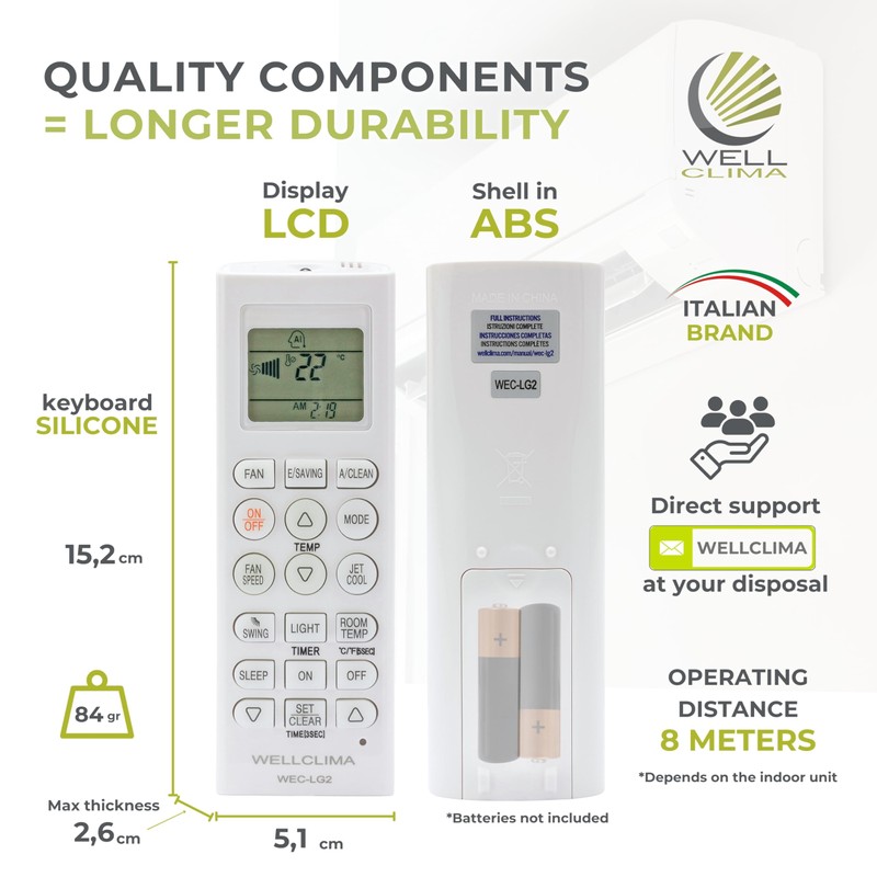 Wellclima Universal Remote Control for LG Air Conditioners, WEC-LG2, Compatible