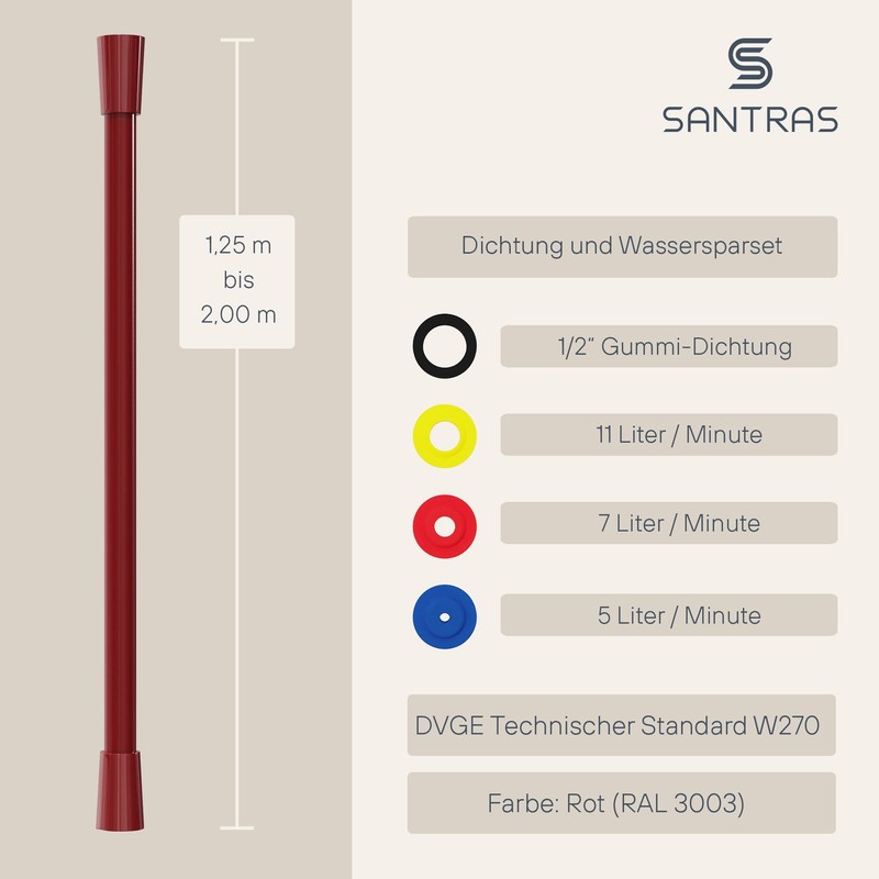 SANTRAS® Premium Shower Hose Red 1.50 m with Flow Limiter